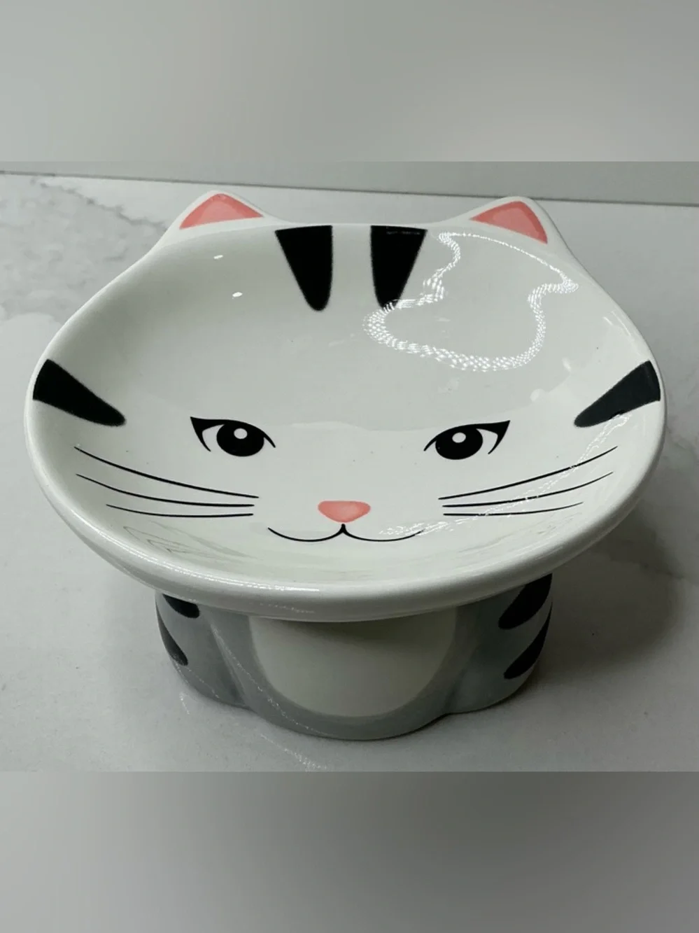 Spectrum Designz Cat Bowl Elevated Pedestal Ceramic Cat Face Bowl New